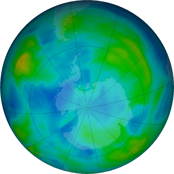 Antarctic ozone map for 02 June 2019